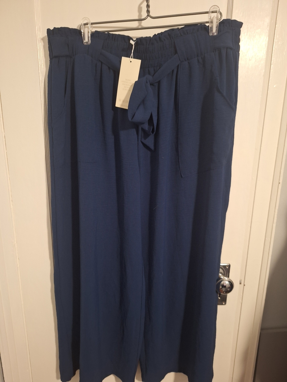 Navy Wide-Leg Tie-Waist Pants